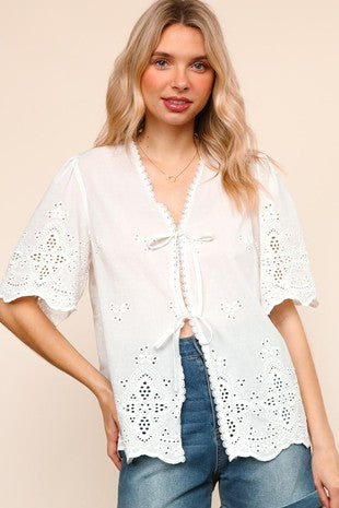 Ainsley Scalloped Eyelet Top