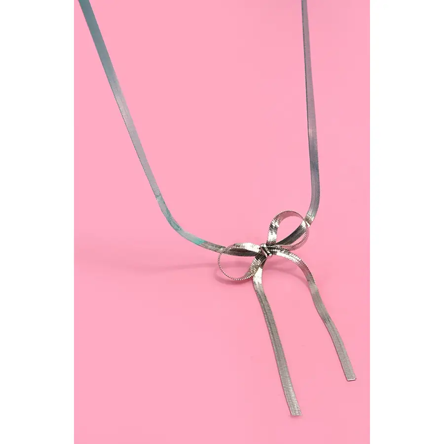 Silver Snake Chain Bow Necklace