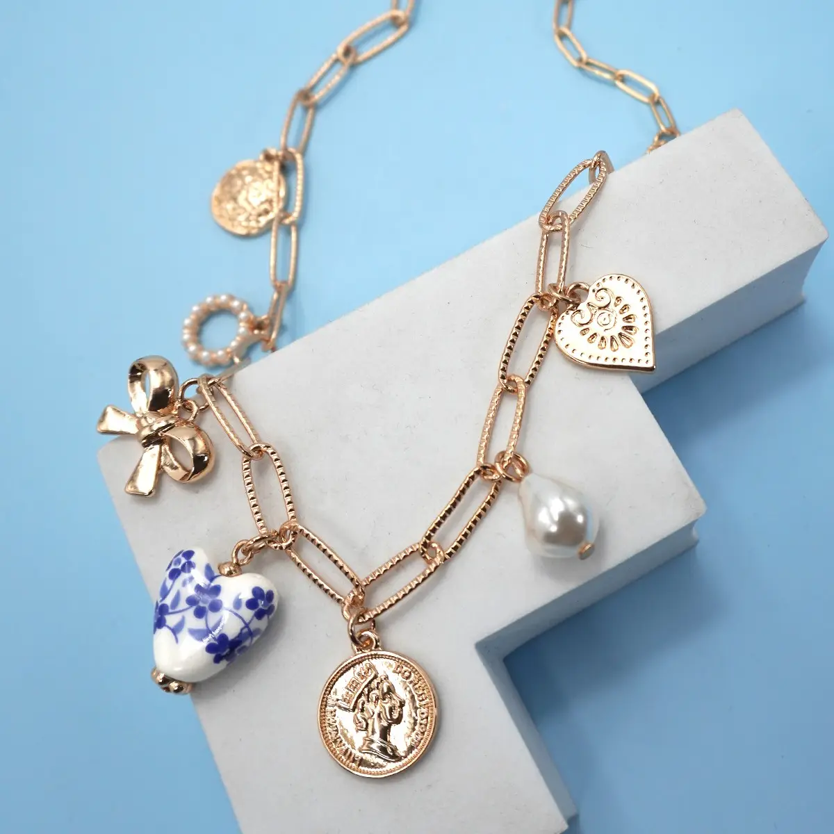 Bow Heart Charm Necklace