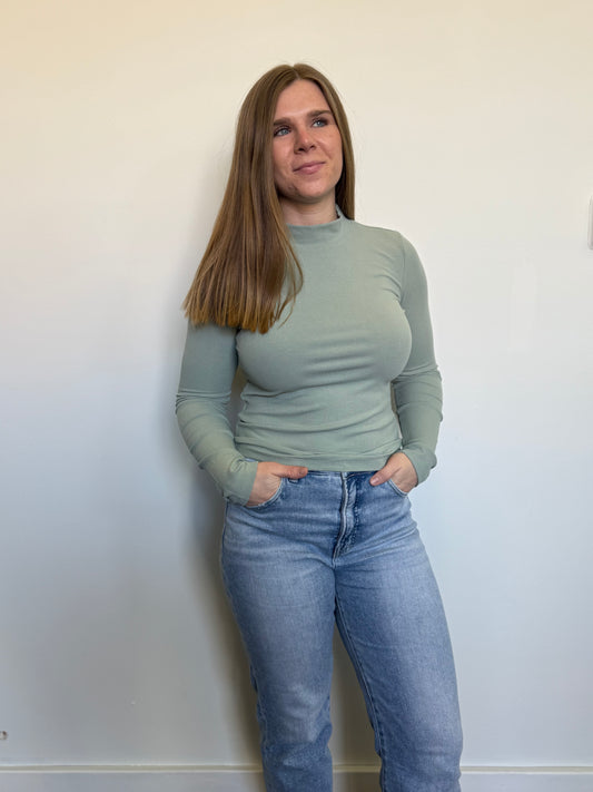 Sage Ribbed Mock Neck Top