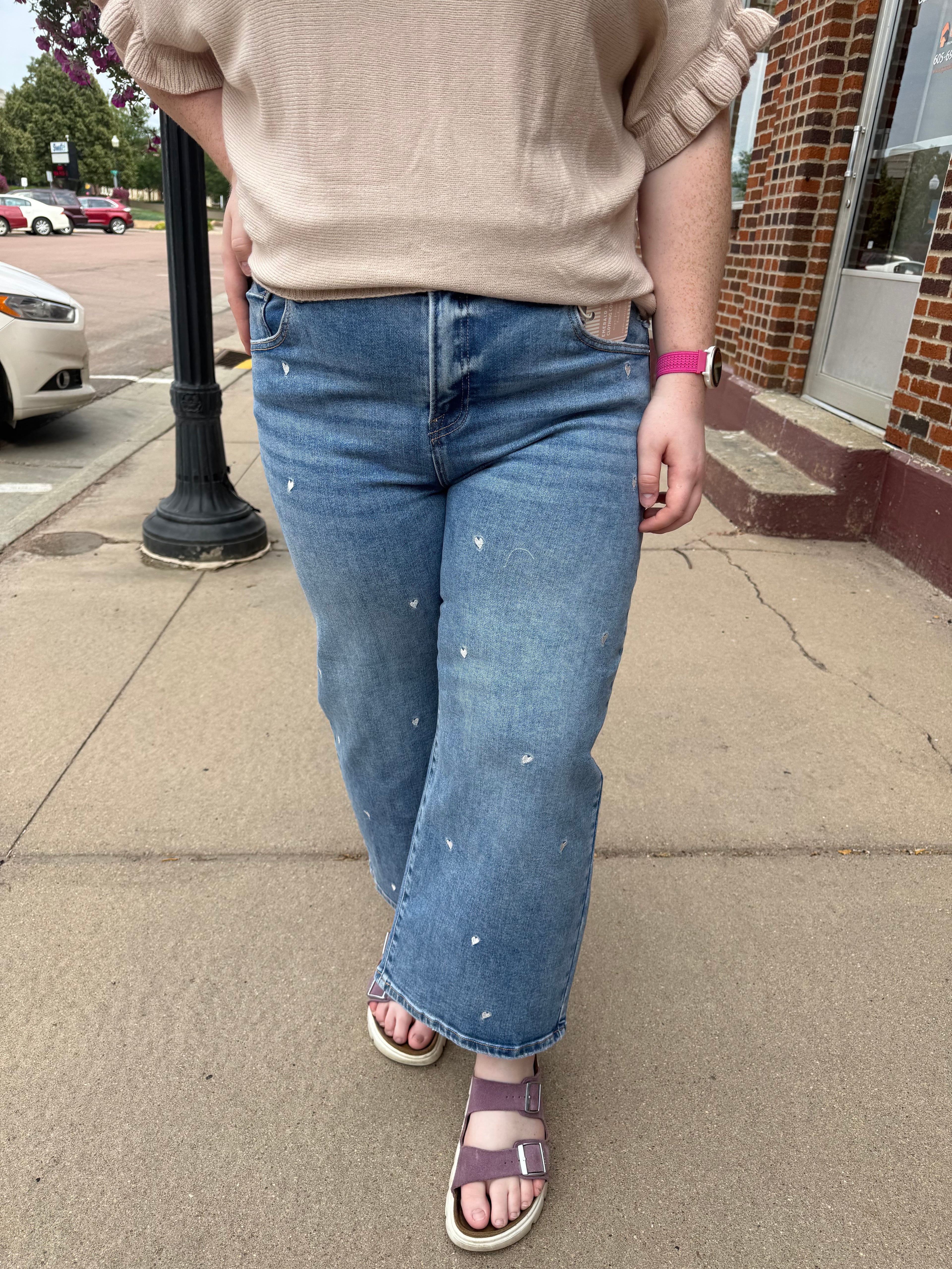 Mia Embroidered Heart Barrel Denim