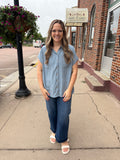 Della Button Down Top