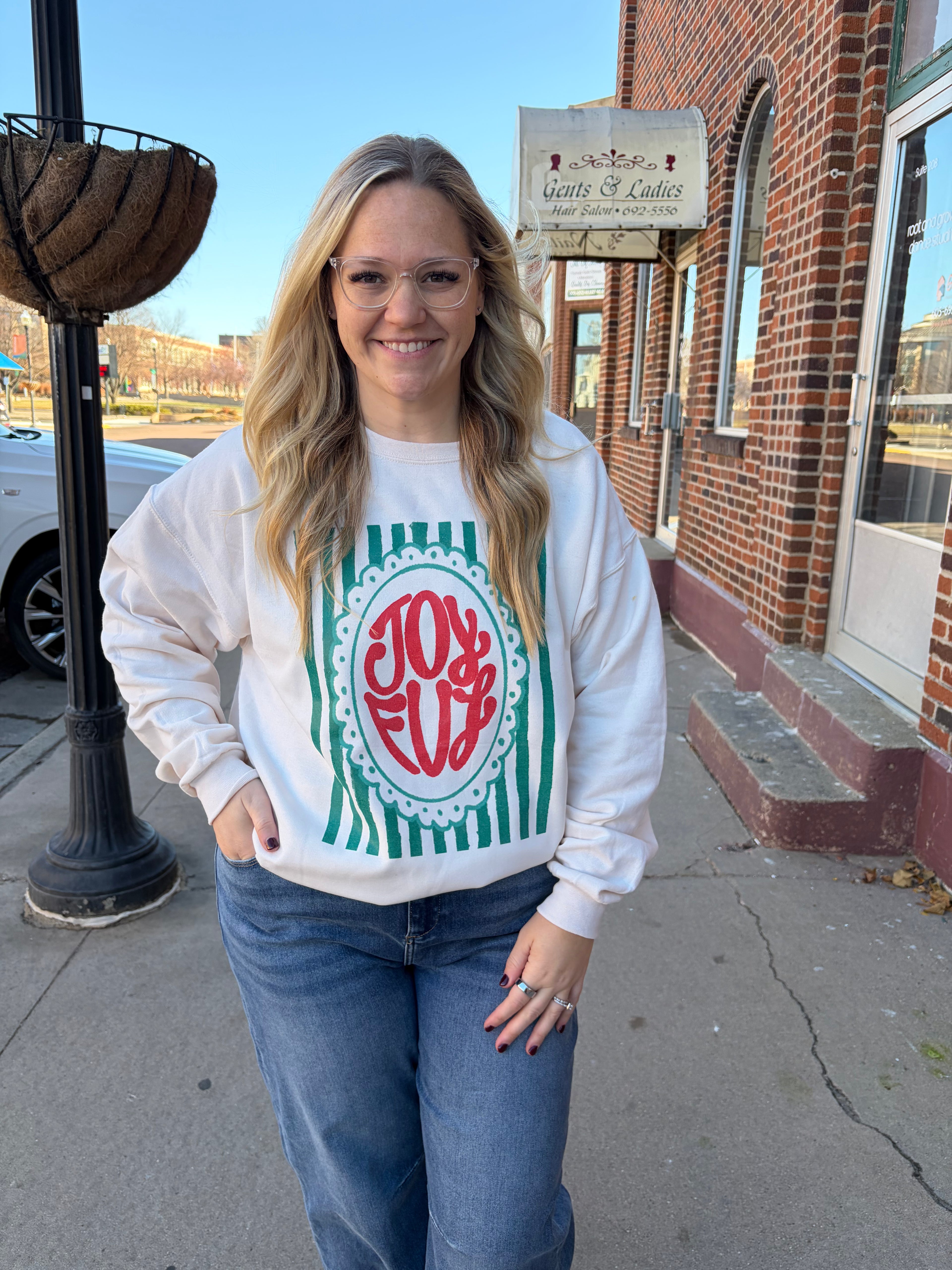 Joyful Stripe Crewneck
