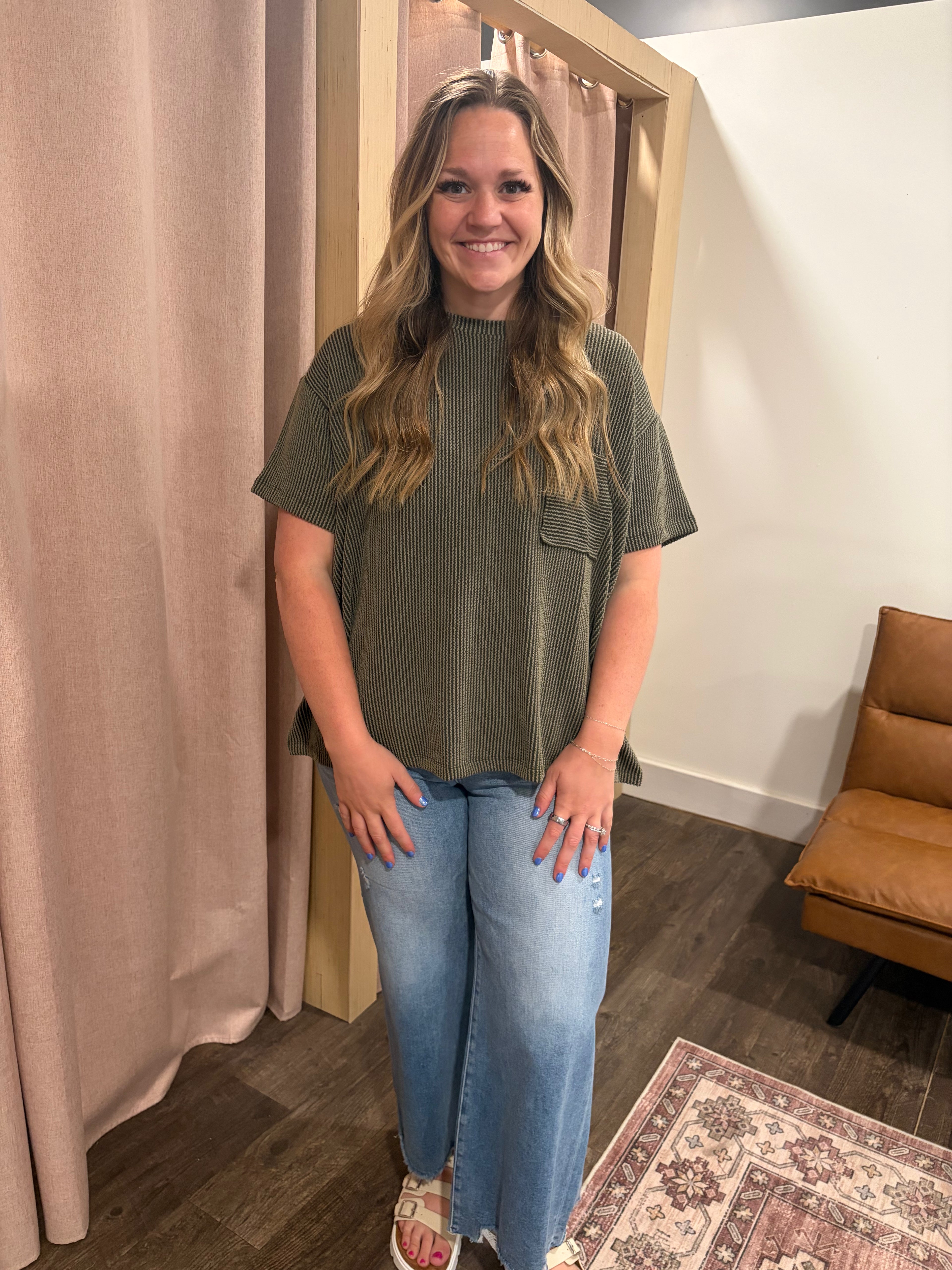 Olive Ribbed Top