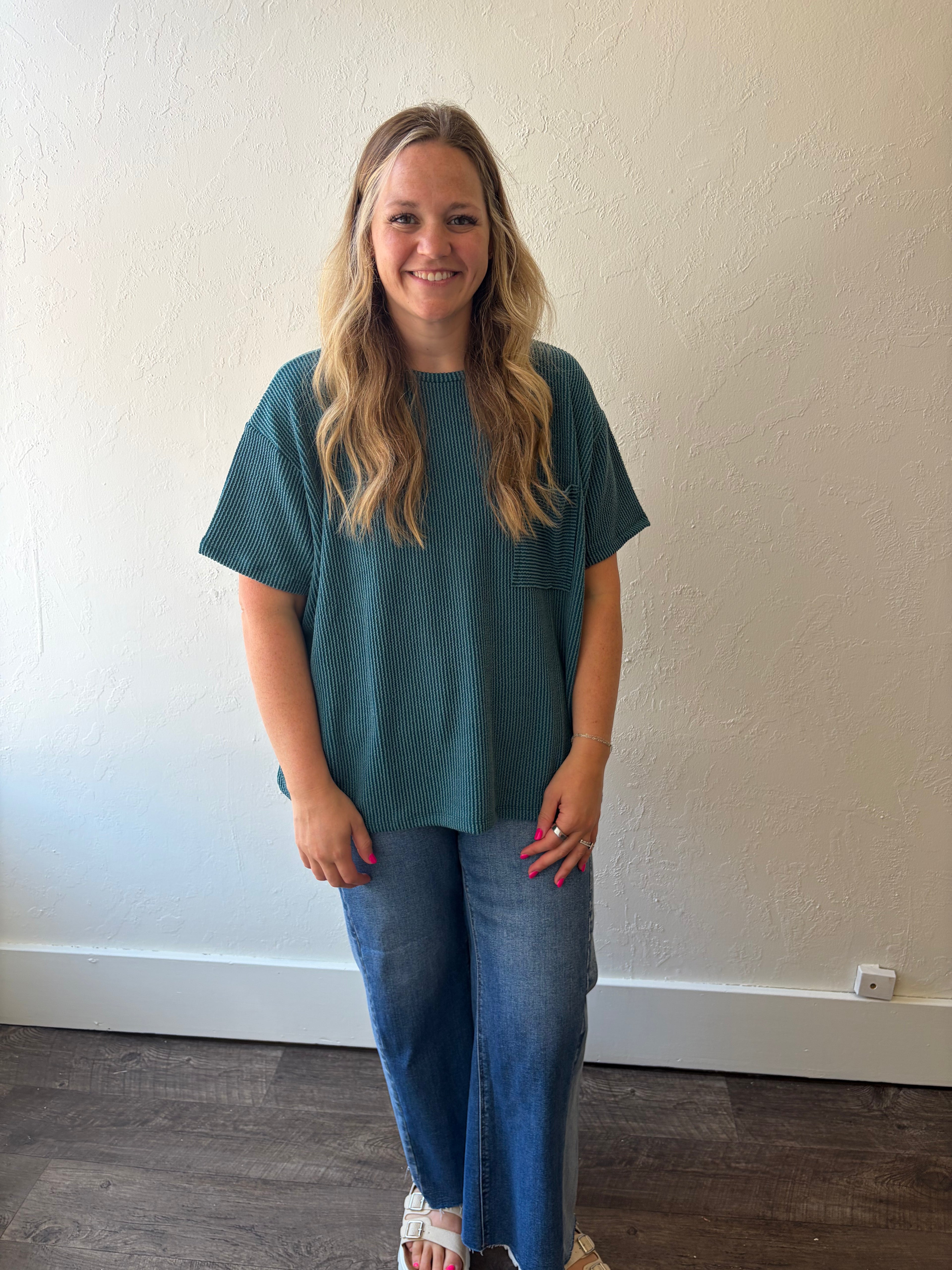 Teal Ribbed Top