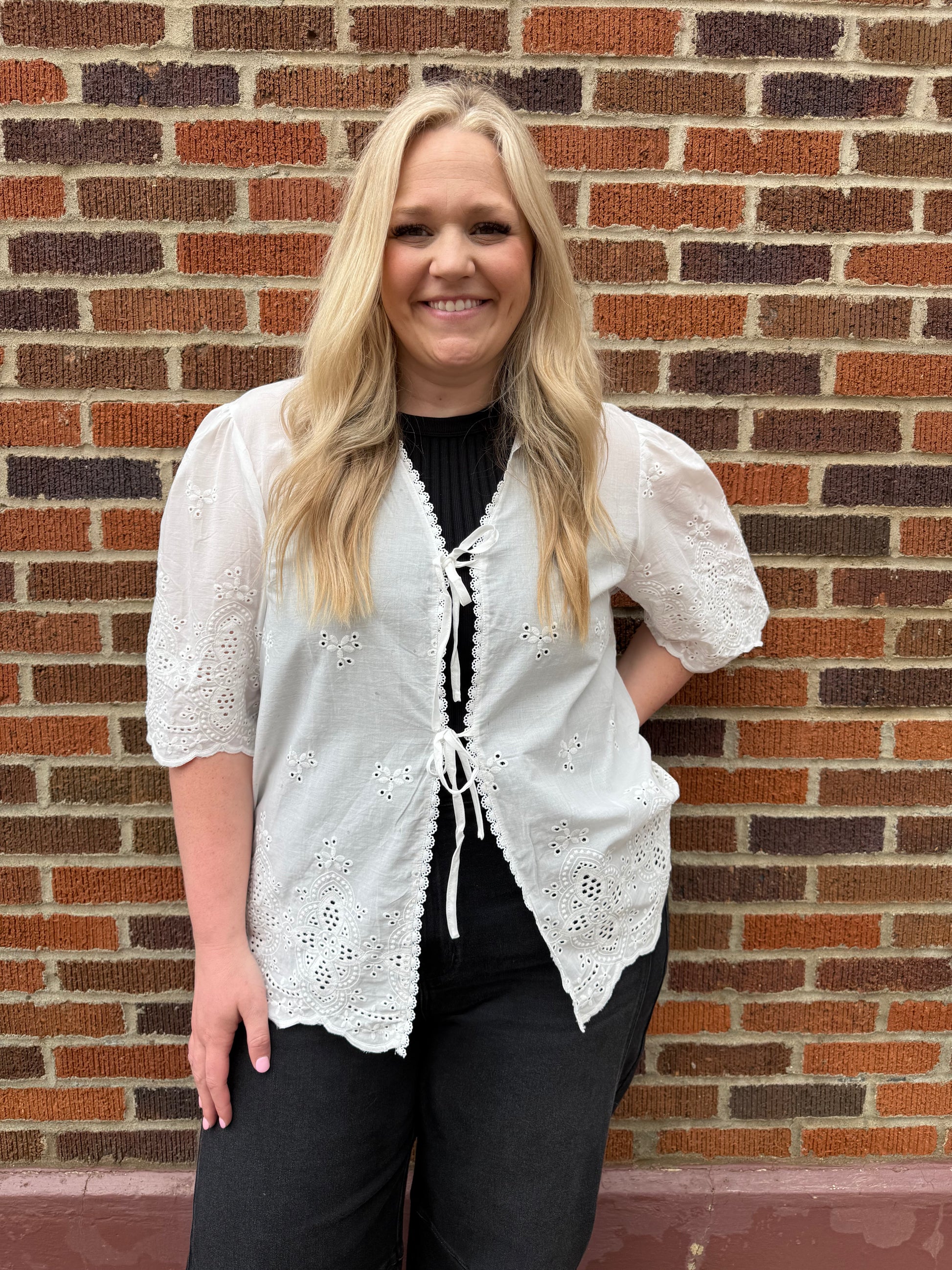 Ainsley Scalloped Eyelet Top