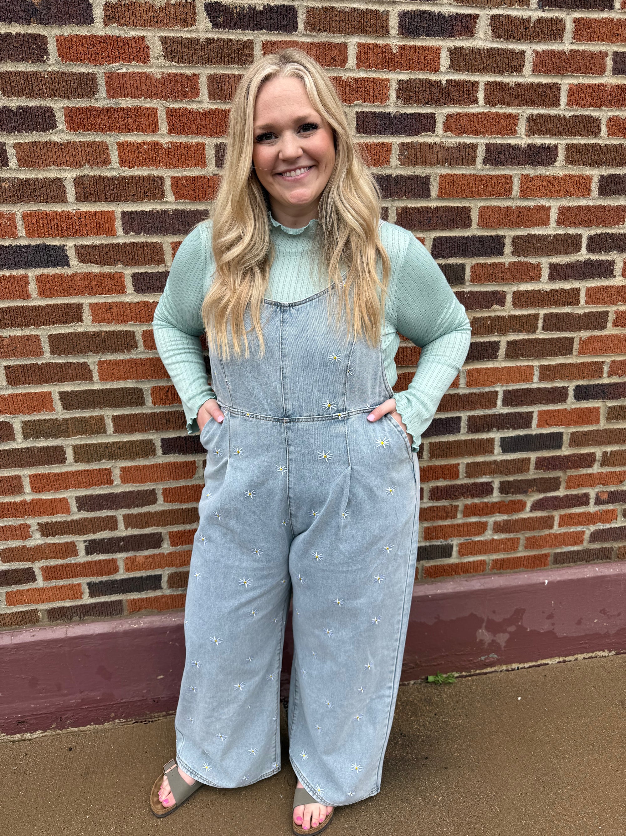 Daisy Embroidered Denim Overalls