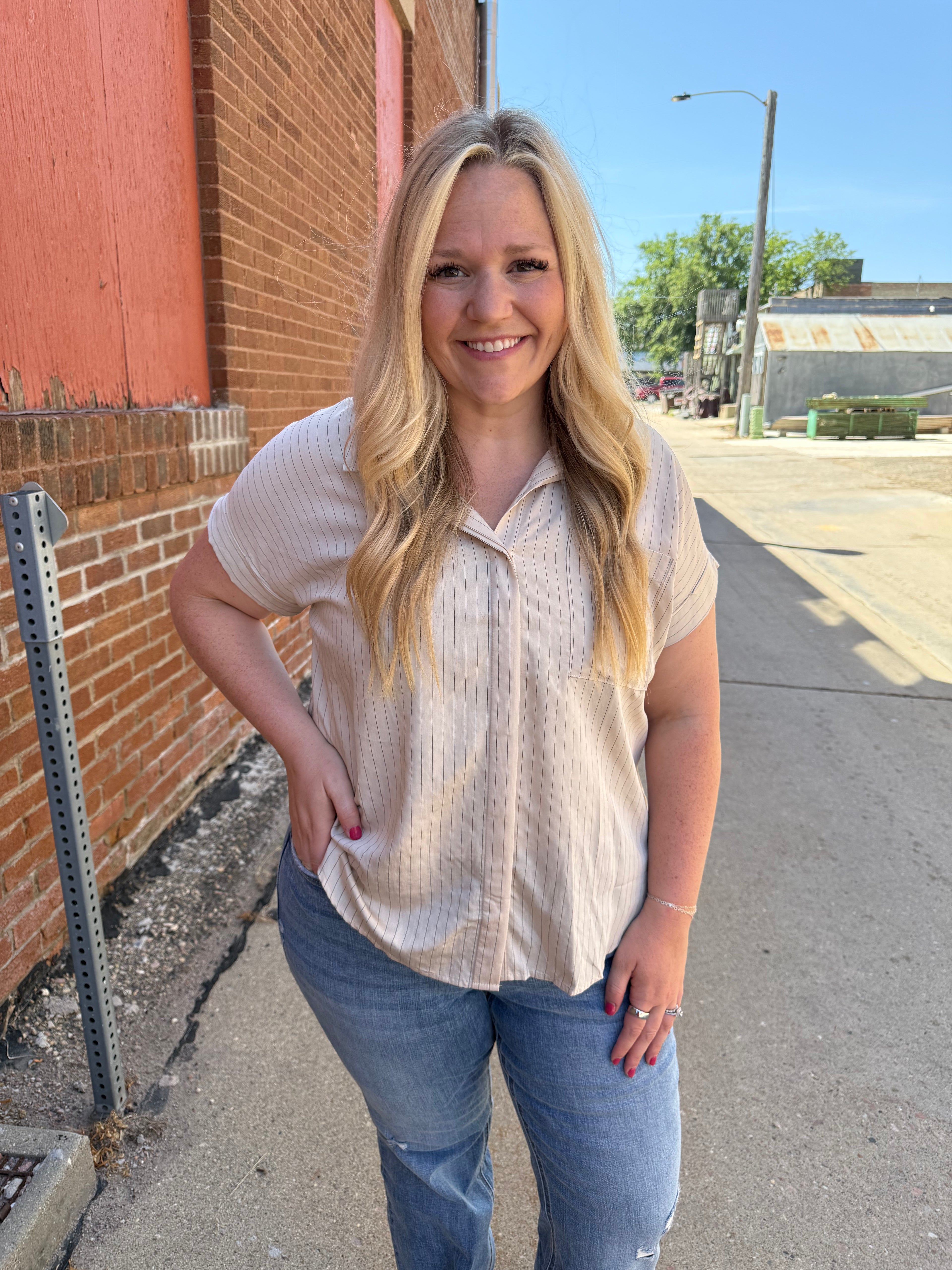 Pennie Pinstripe Collared Top