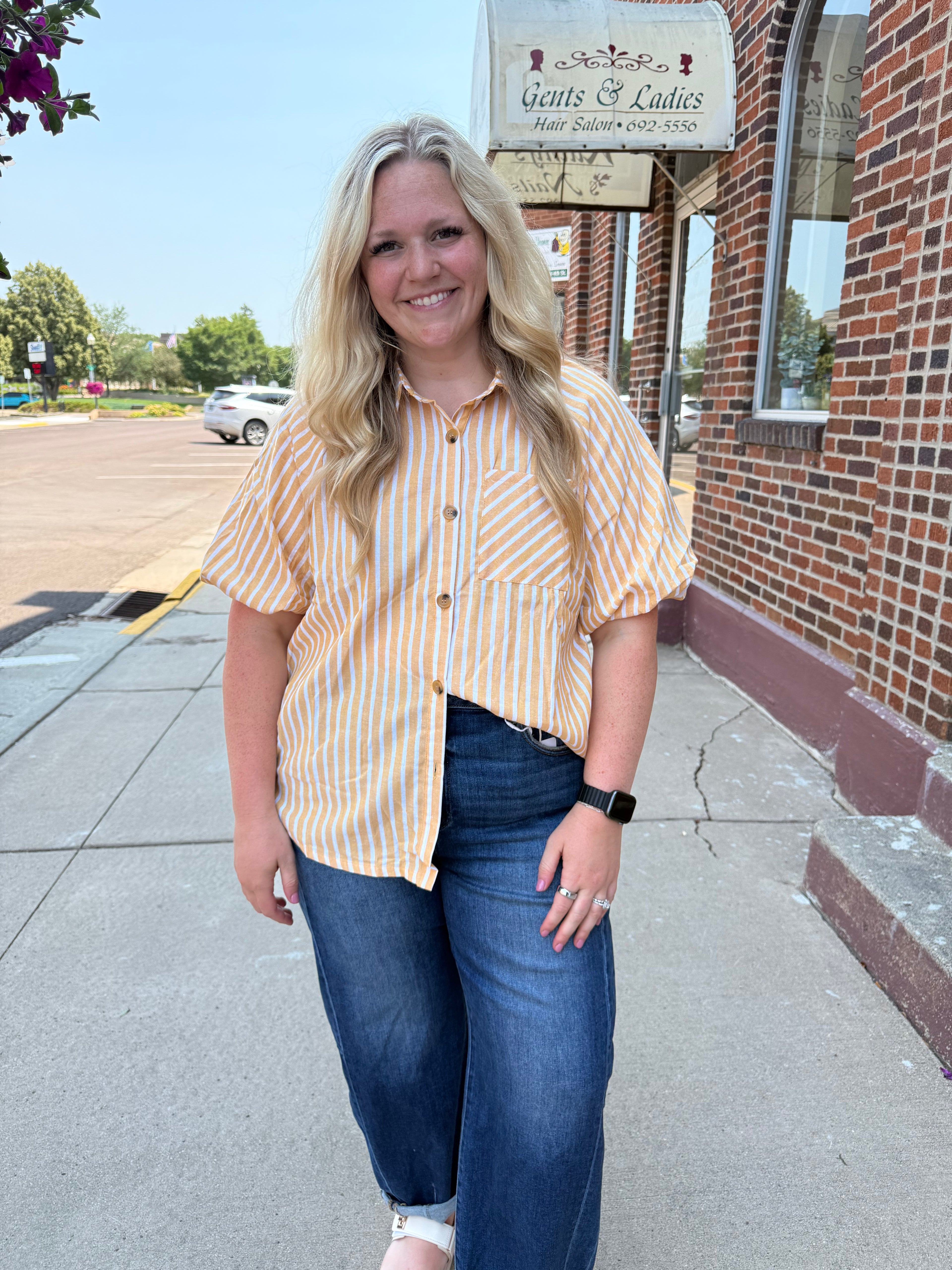 Mackenzie Striped Puff Sleeve Top