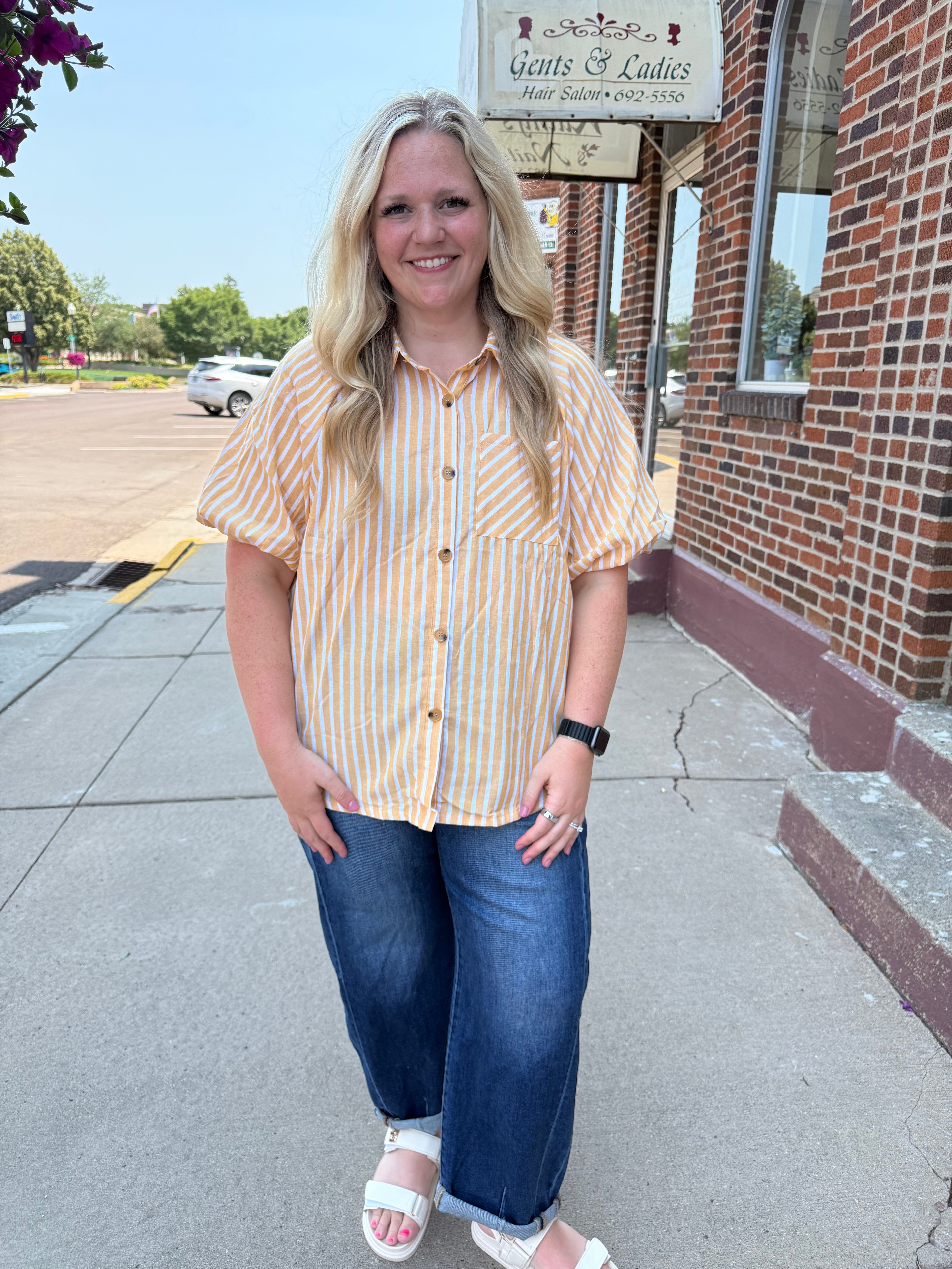 Mackenzie Striped Puff Sleeve Top
