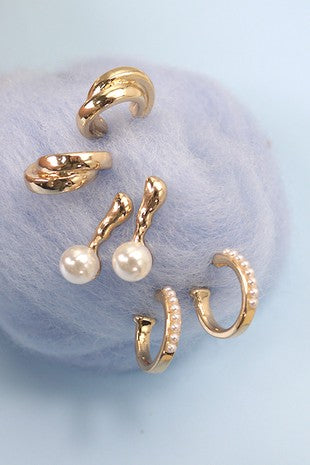 Pearl Huggie Earring Set