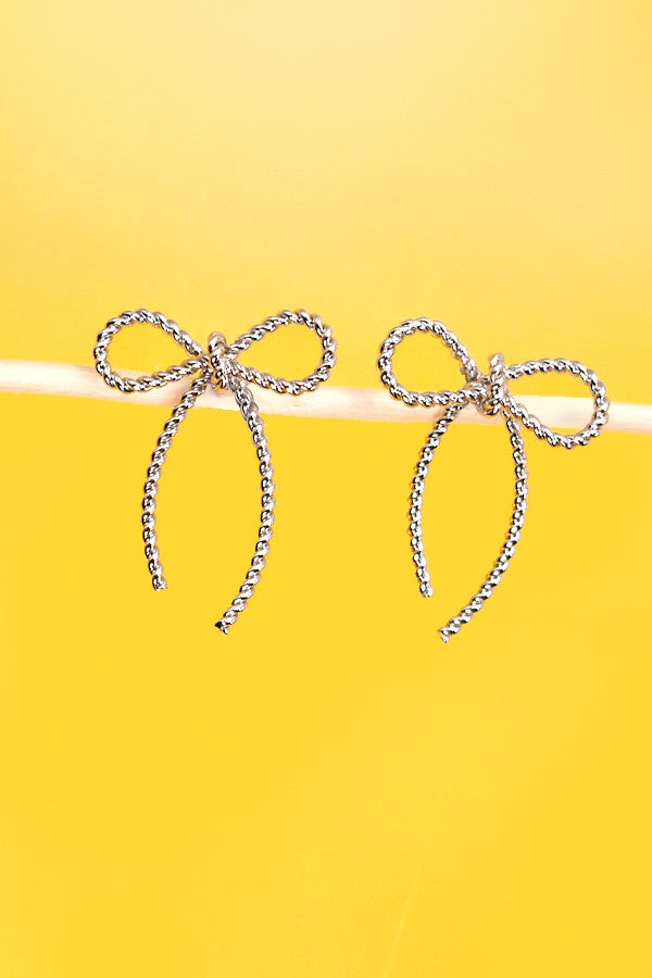 Rope Bow Stud Earrings - Gold + Silver