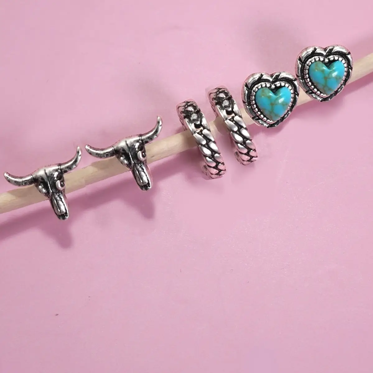 Hypoallergenic Silver Western Earring Trio