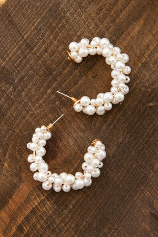 Pearl Beaded Hoop Earrings