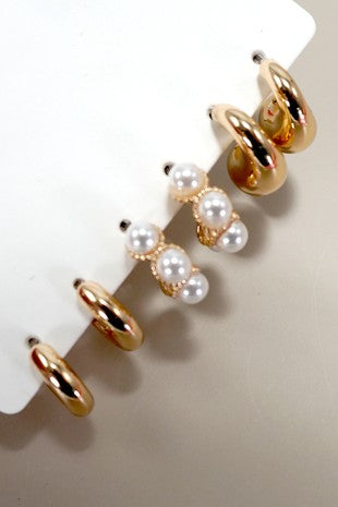 Hypoallergenic Gold Pearl Earring Trio