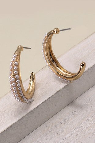 Pearl Studded Hoop Earrings