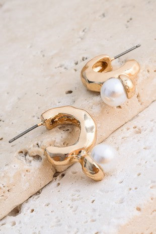 Mini Hoop Pearl Earrings