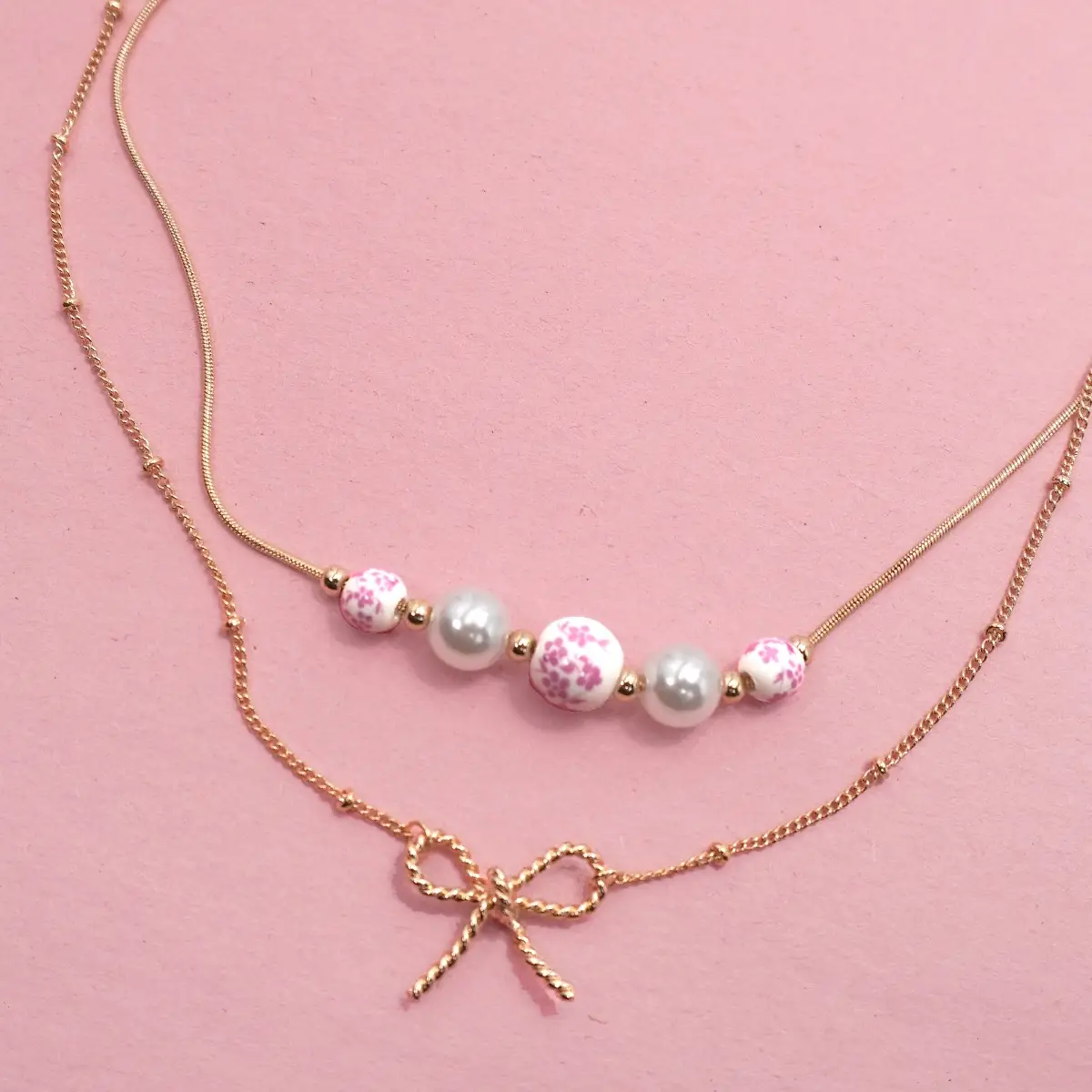 Porcelain Bow Layer Necklace