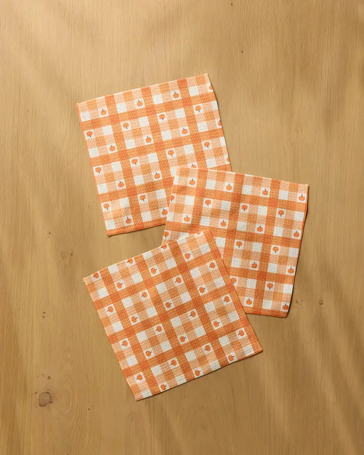 Geometry: Pumpkin Check Dishcloth Set