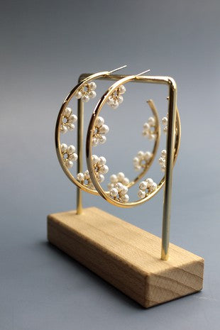 Pearl Flower Hoop Earrings