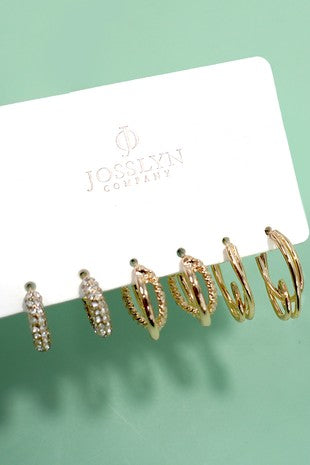 Hypoallergenic Gold Rhinestone Earring Set