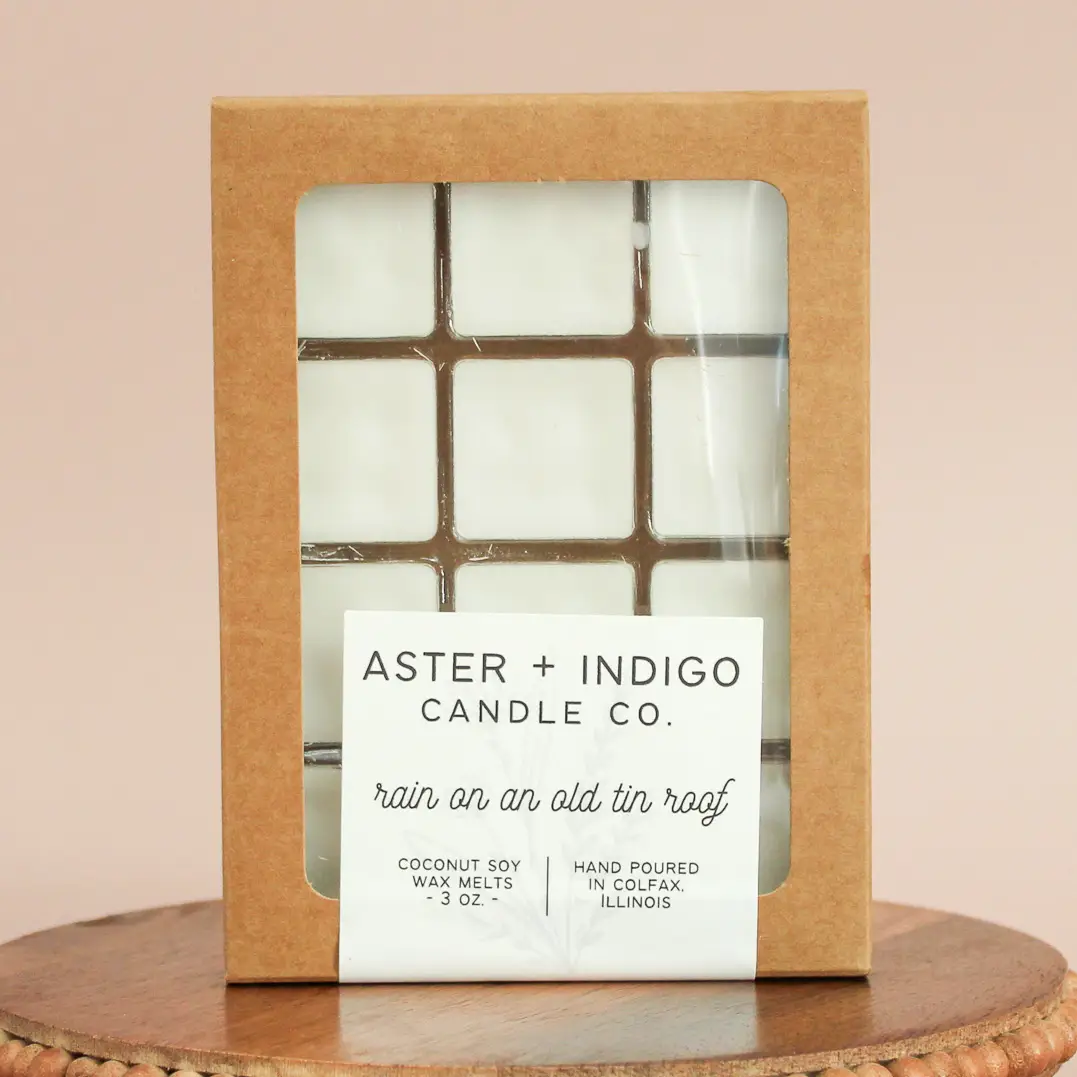 Aster + Indigo: Rain On An Old Tin Roof Soy Wax Melts