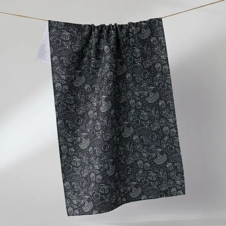 Geometry: Black Cozy Flora Tea Towel