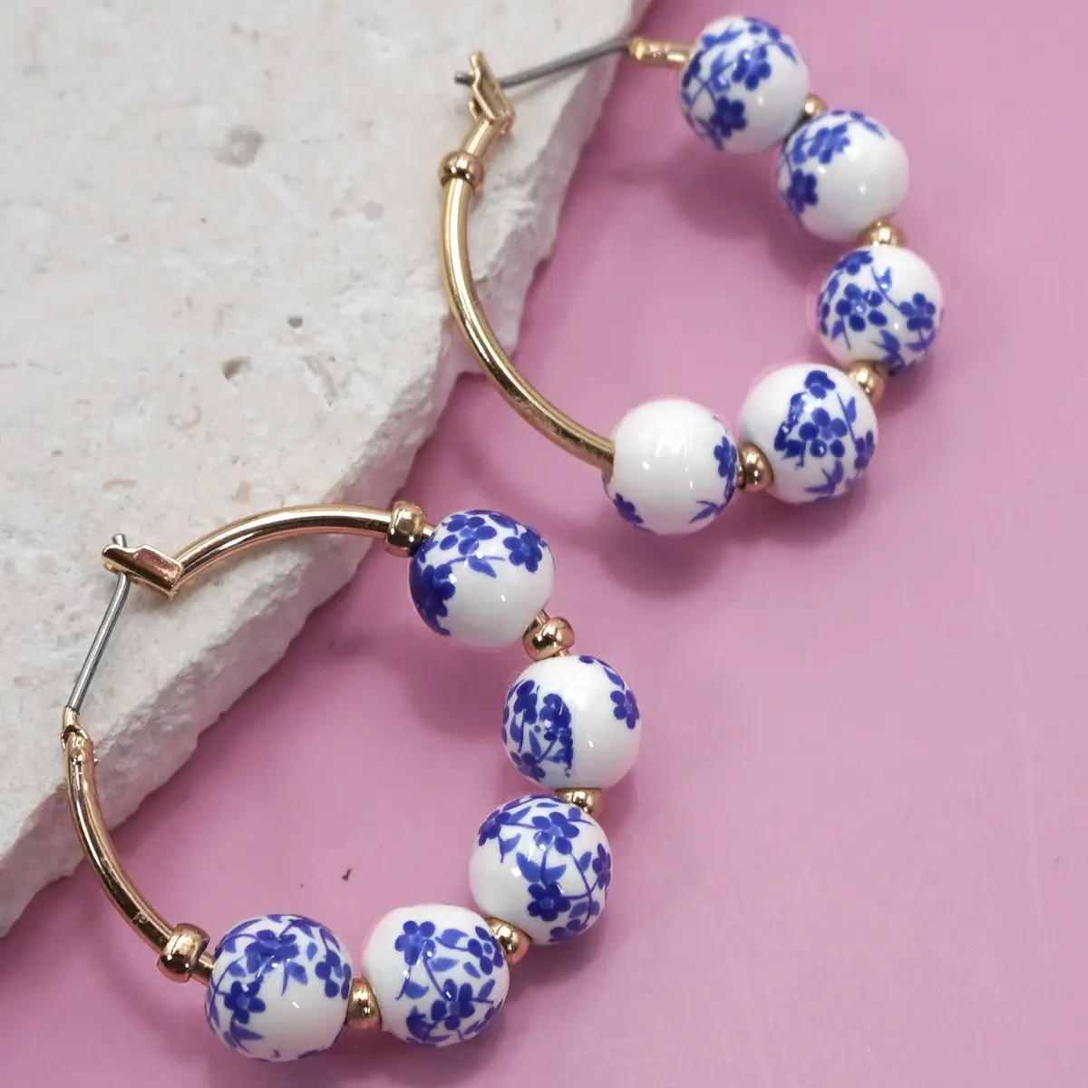 Hypoallergenic: Blue Porcelain Hoop Earrings