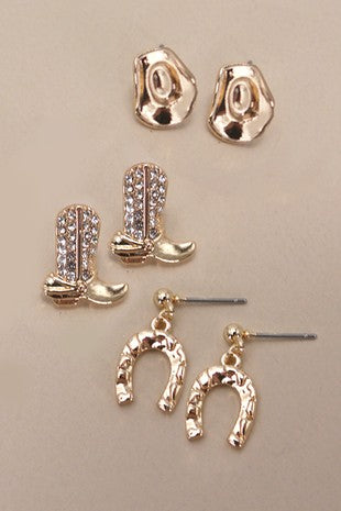 Hypoallergenic Western Earrings Trio