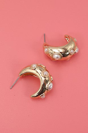 Studded Pearl Hoop Earrings