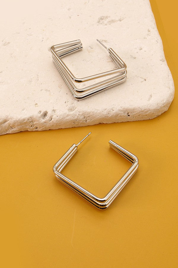 Square Hoop Earrings - Gold + Silver