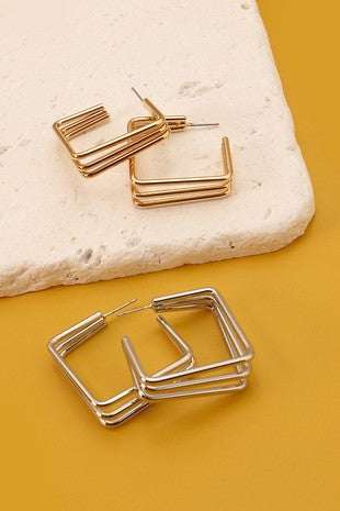 Square Hoop Earrings - Gold + Silver