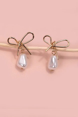 Pearl + Bow Drop Earrings