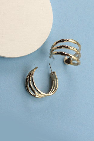 Hammered Triple Hoop Earrings