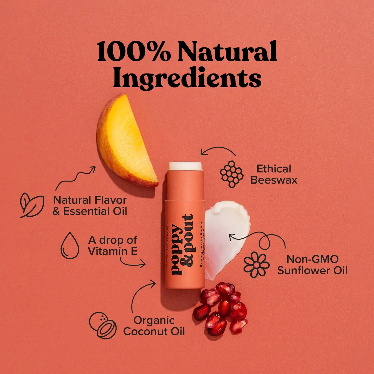 Poppy + Pout Lip Balm - Pomegranate Peach