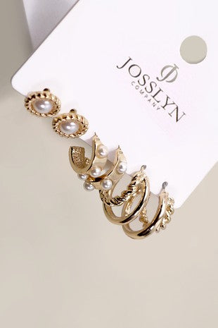 Gold Pearl Earring Set