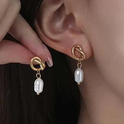 Hypoallergenic: 18K SS Pearl Dangle Earrings
