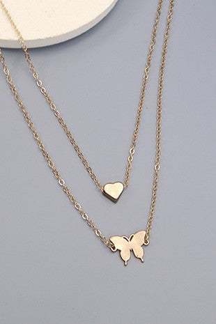 Butterfly Heart Double Necklace
