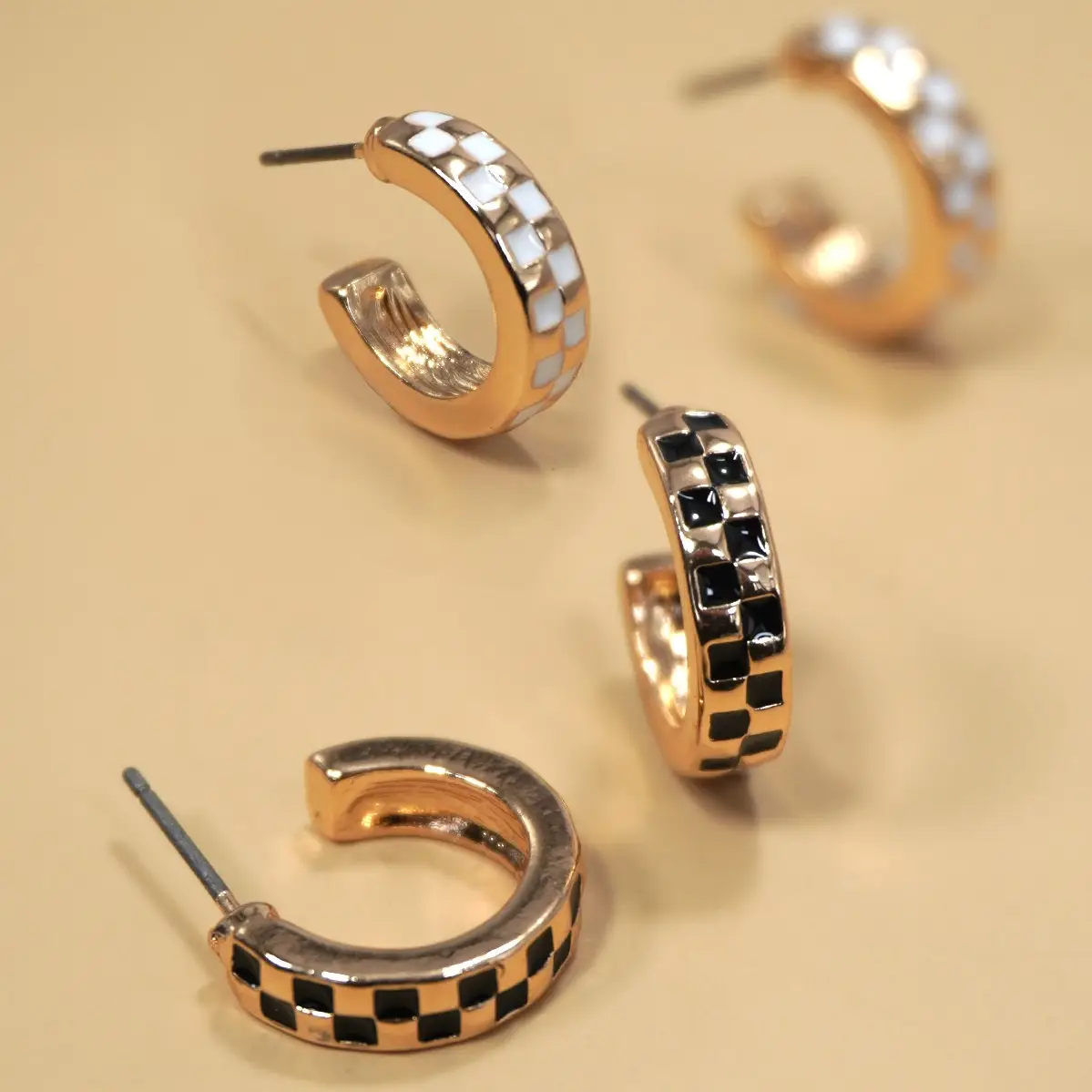 Hypoallergenic Mini Checker Hoop Earring