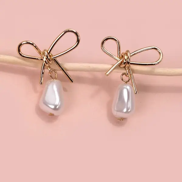 Pearl Bow Drop Earrings