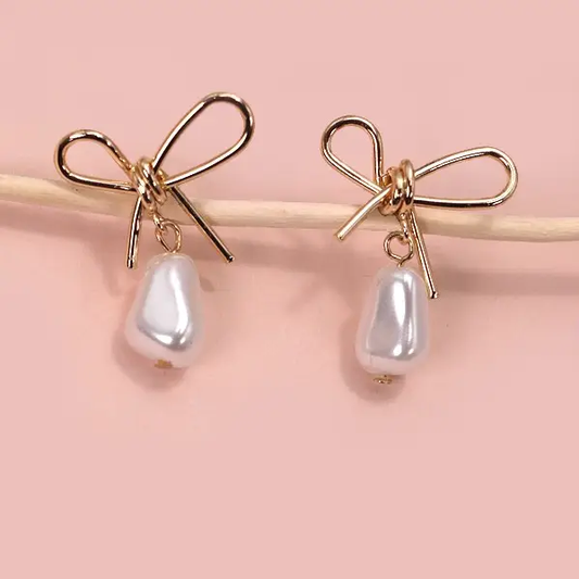 Pearl Bow Drop Earrings