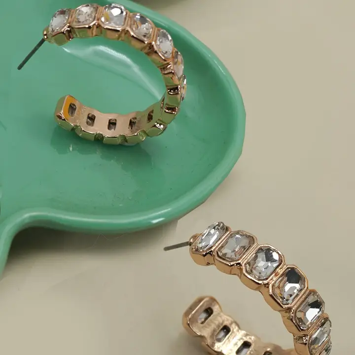 Hypoallergenic Rhinestone Hoop Earrings