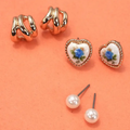 Hypoallergenic: Heart Floral Earring Trio
