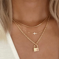 Hypoallergenic: Layered Cross and Lock Necklace