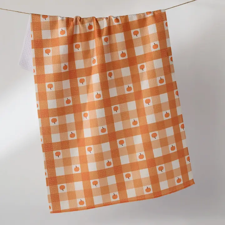 Geometry: Pumpkin Check Tea Towel