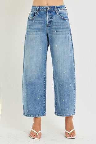 Mia Embroidered Heart Barrel Denim