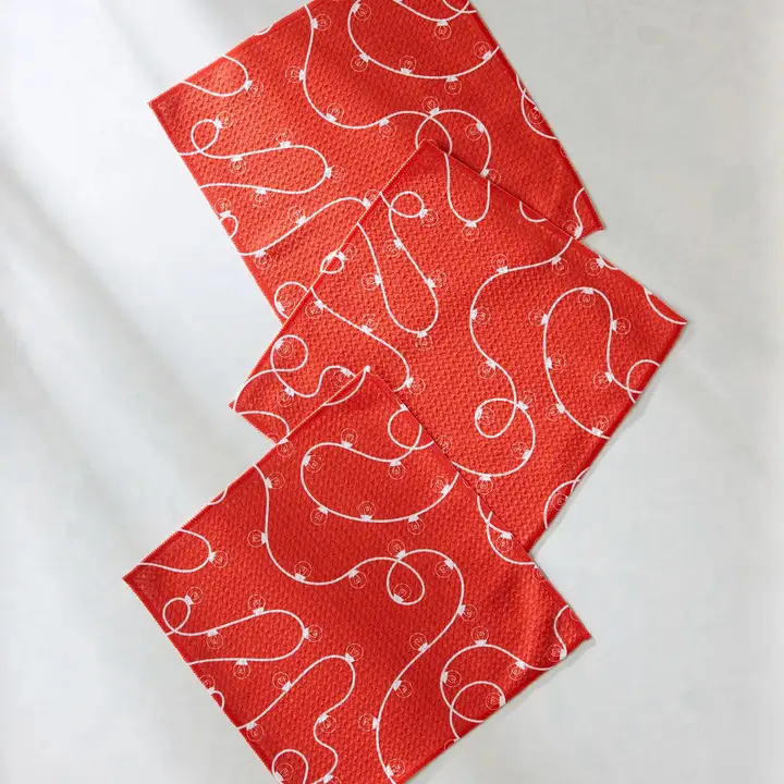 Red Holiday Lights Geometry Dishcloth Set