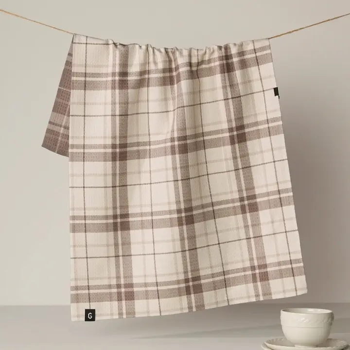 Geometry: Oat Plaid Luxe Kitchen Towel