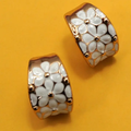 White Flower Hoop Earrings