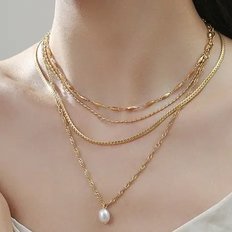Hypoallergenic: 18K SS Layered Pearl Necklace
